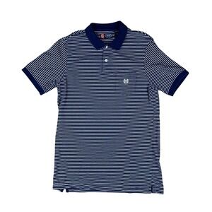 Chaps Polo Shirt Men's Medium Navy White Striped Short Sleeve Classic Fit‎